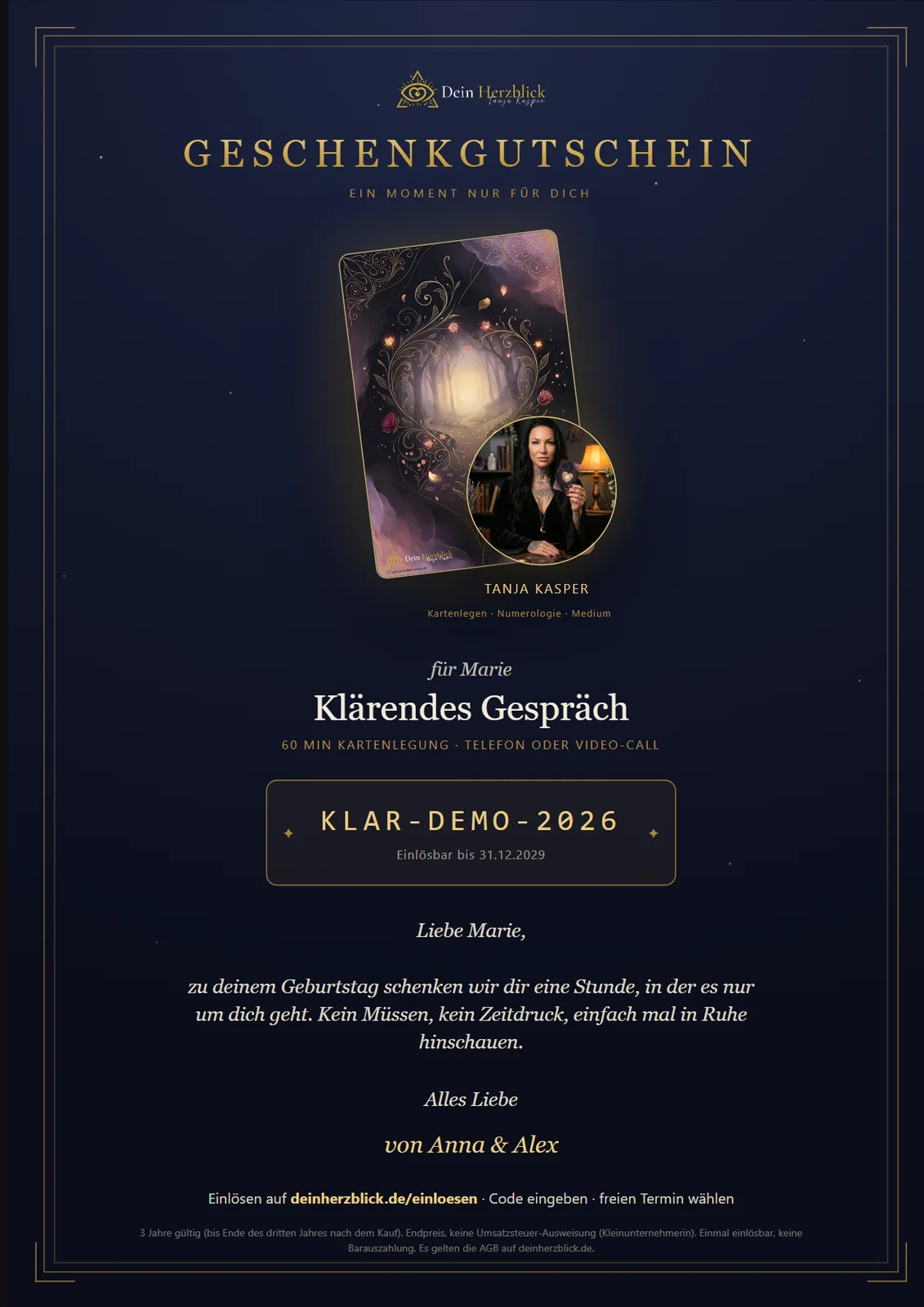 Kartenlegen - Geschenkgutschein Dein besonderes Geschenk