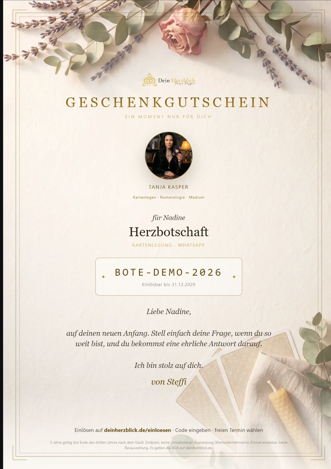 Kartenlegen - Geschenkgutschein Dein besonderes Geschenk