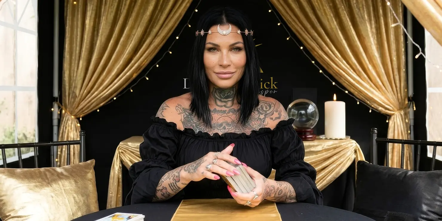 Tanja Kasper sitzt in ihrem schwarz-goldenen Pavillon am Kartentisch