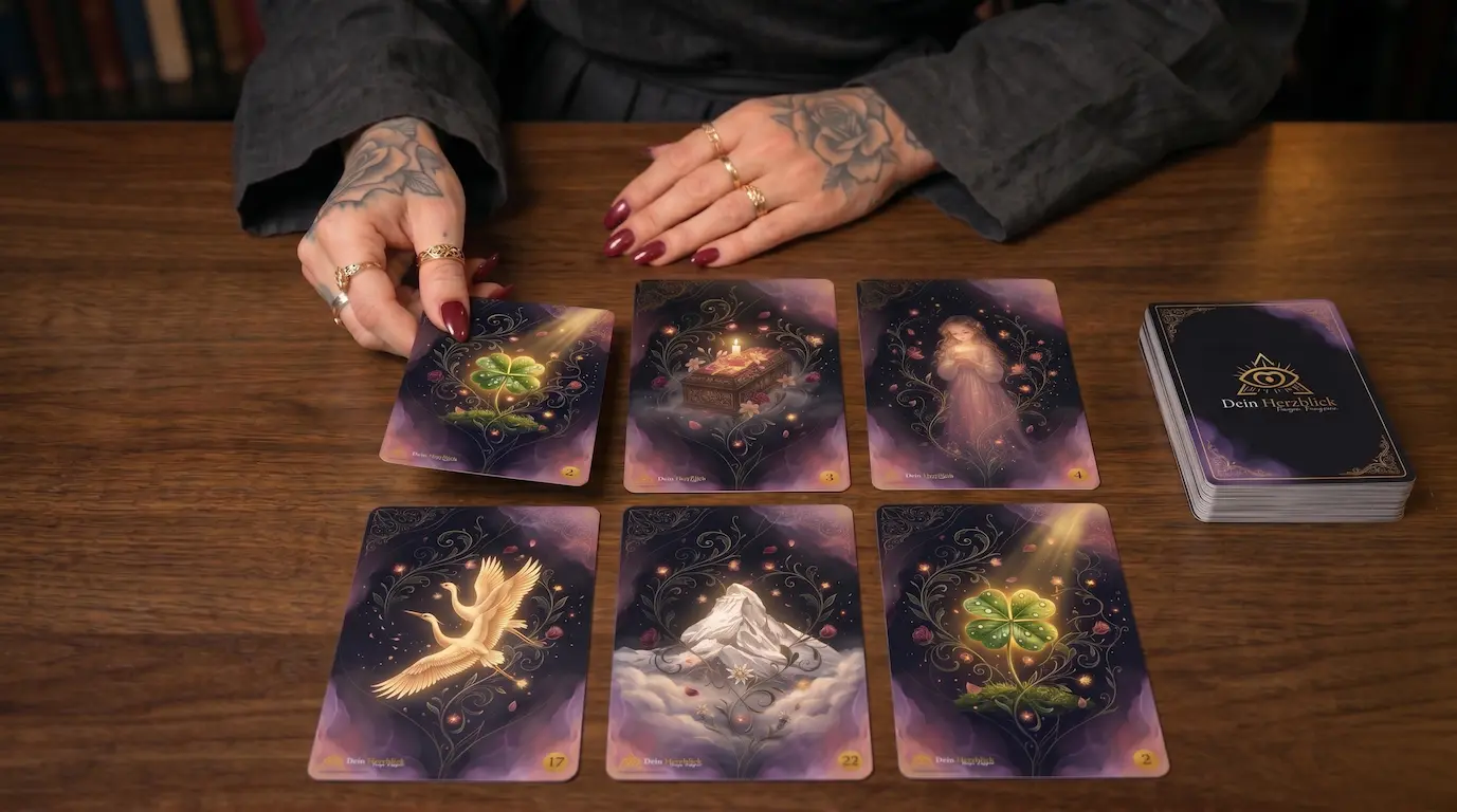 Tanja Kasper legt die Lenormand-Karten von Dein Herzblick auf einem Holztisch aus